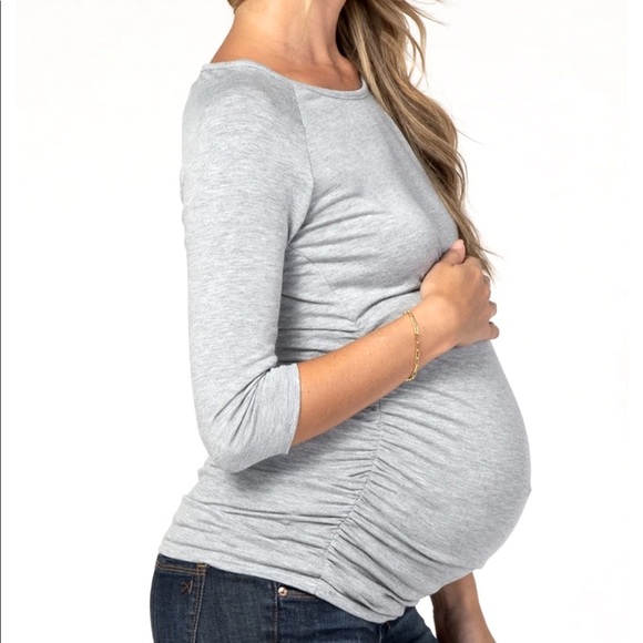 Pink Blush Maternity Ruched Gray Stretchy Top NWT Medium​ - Picture 1 of 9